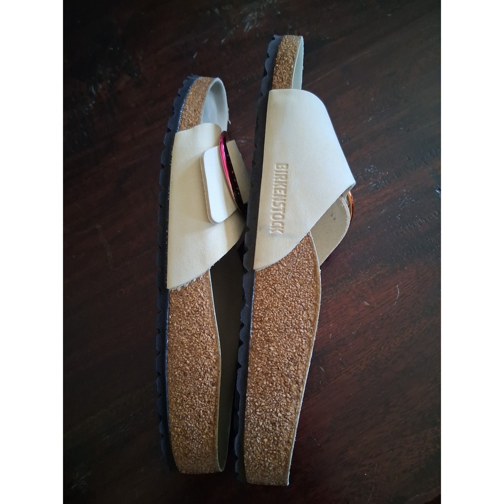 Birkenstock Madrid Big Buckle Sandals 42 Cream Leather Iridescent Rainbow buckle - Picture 5 of 8